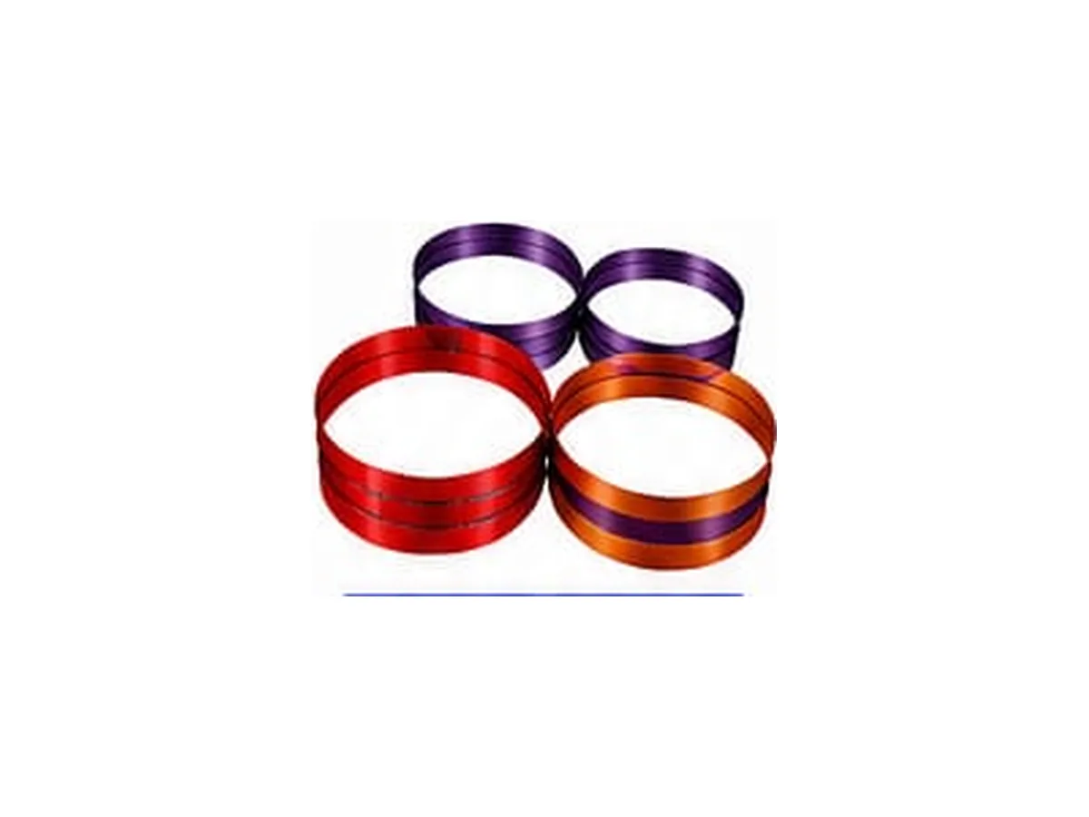 Coiled band saw blades in purple, red and brown coatings