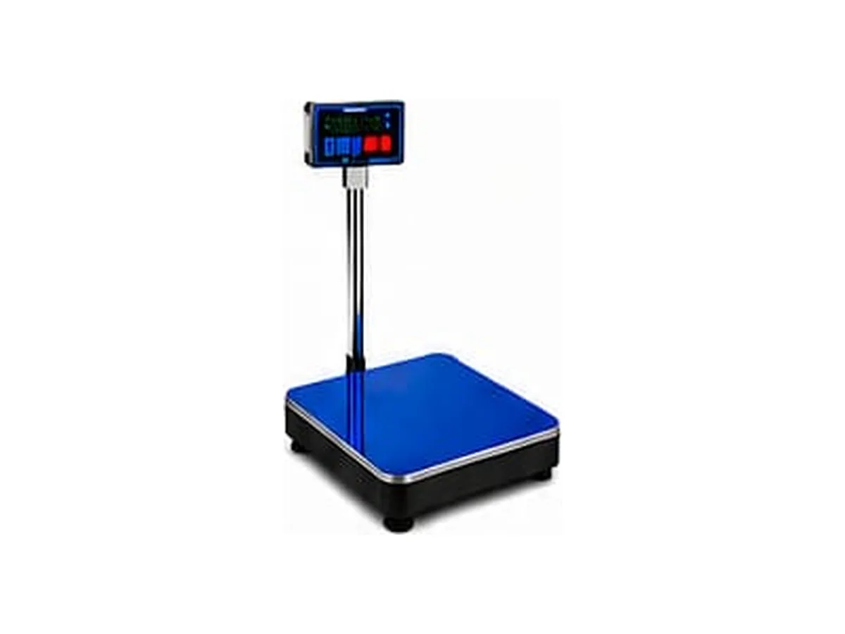Digital Platform Scale Digital platform weighing scale with blue weighing platform and display on a steel pole