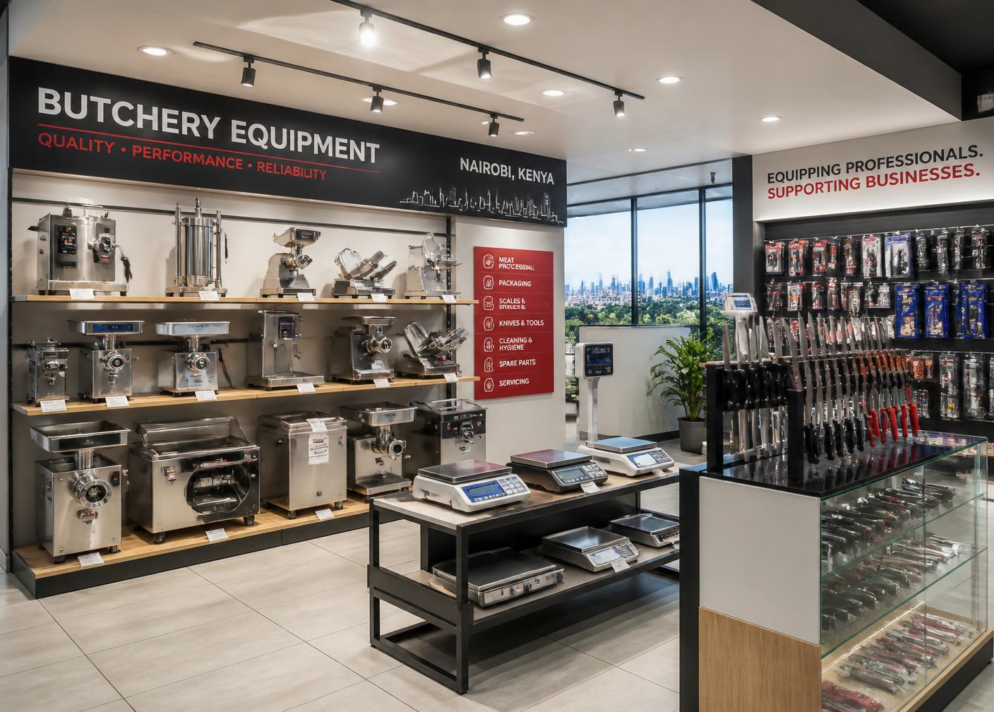 Butchery equipment on display in the Capitol Butcheries Equipment shop